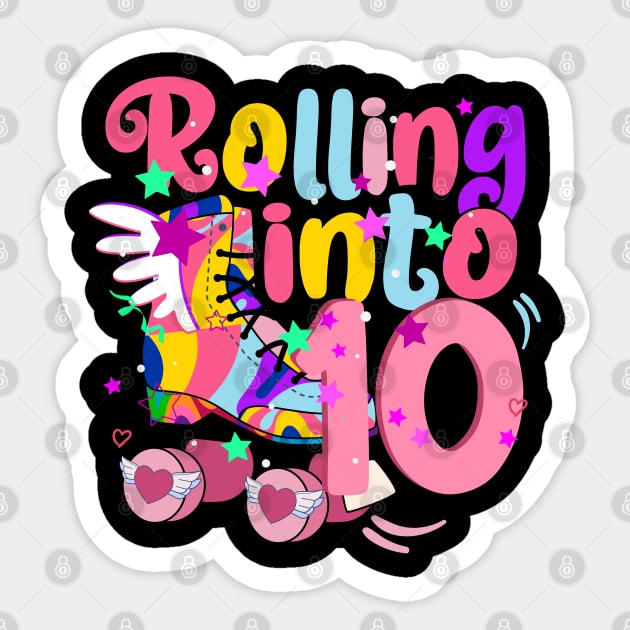 rolling into 10 - 10th birthday girl roller skates theme party Sticker by savage land 